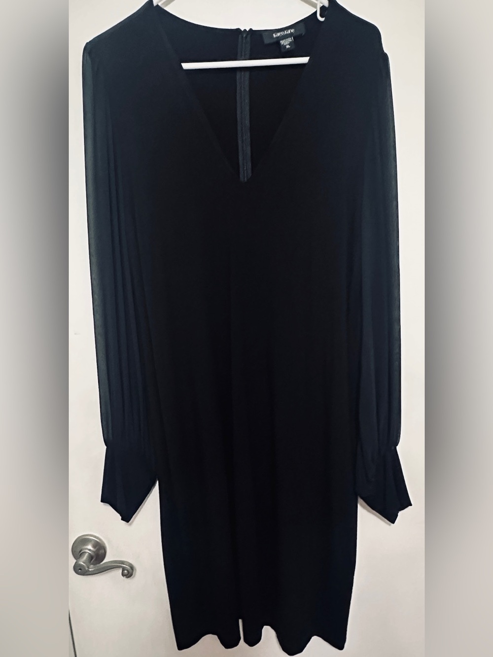 Karen Kane XL Black Sheer Sleeve V-Neck Dress Chiffon Blouson LBD USA Made